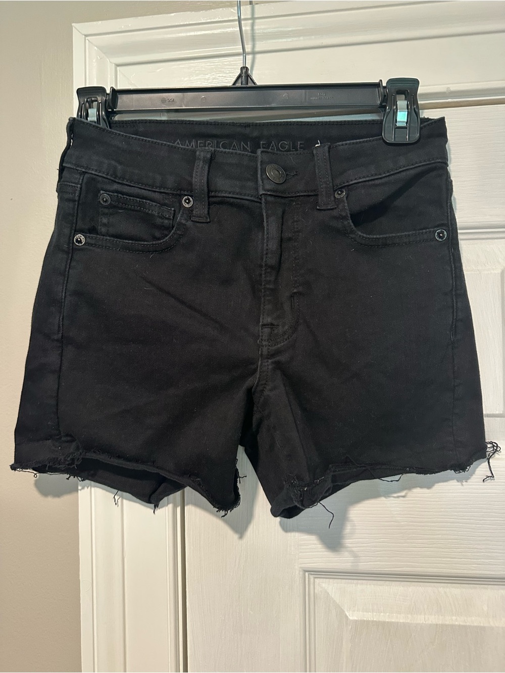American Eagle Outfitters Black High-Waist Raw Hem Denim Shorts